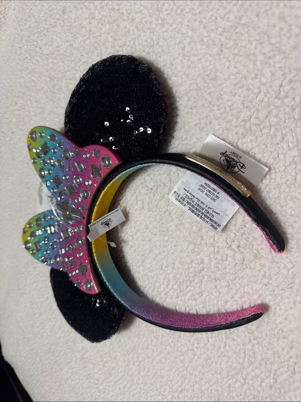 Loungefly Black Sequin Minnie Ears Headband with Multicolor Gem Bow